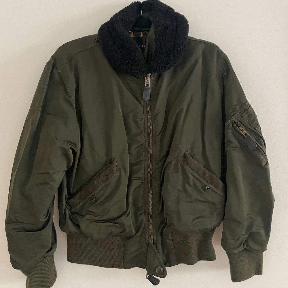 coach army green bomber jacket sz xs